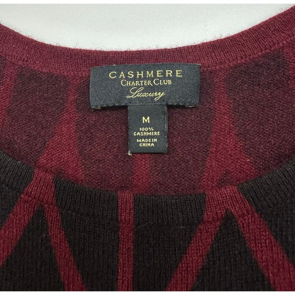 Charter Club Women’s 100% Cashmere Geometric Pattern Sweater Medium Red Black - Picture 4 of 6
